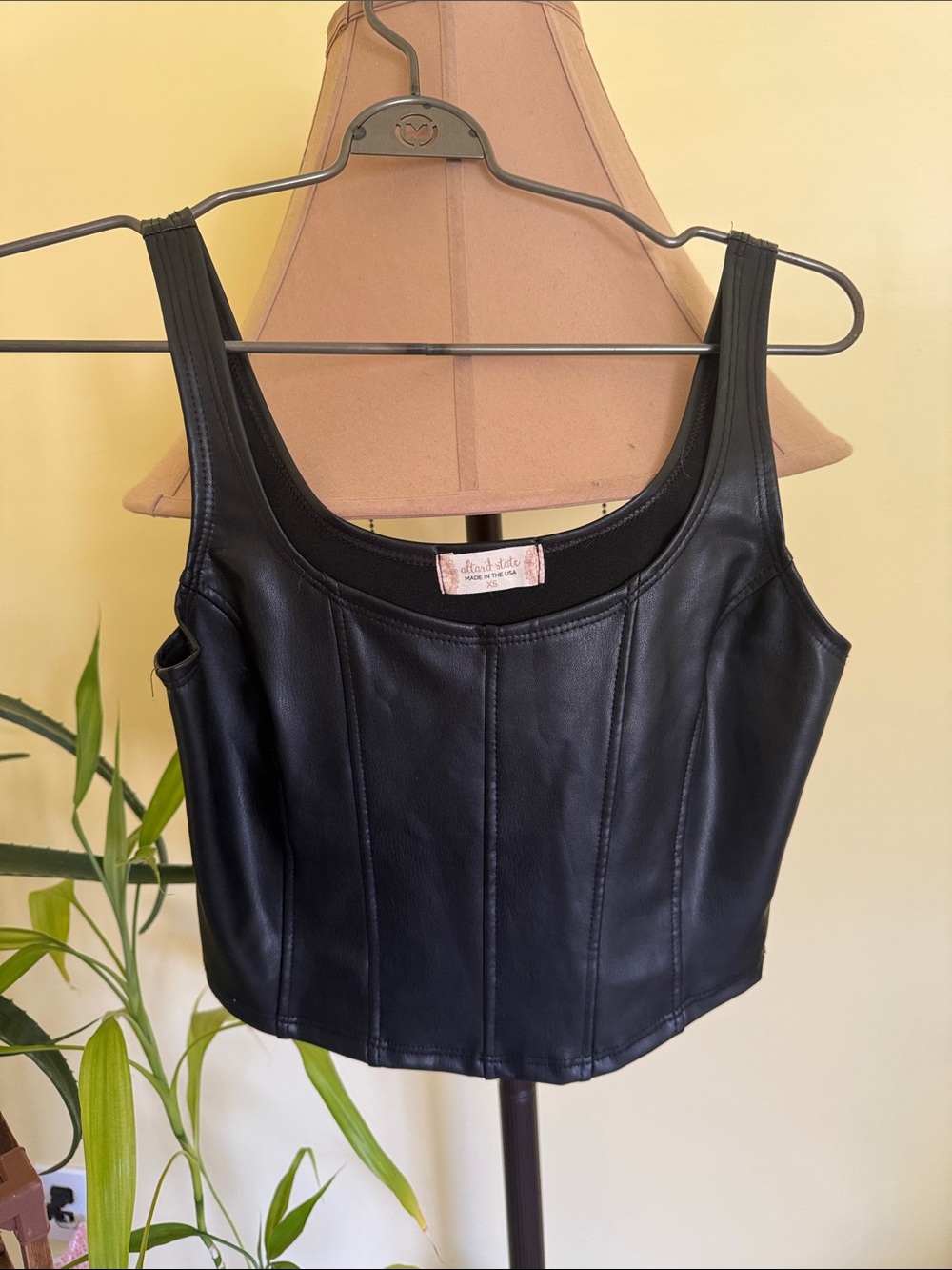Altar'd State Black Faux Leather Cropped Tank Top